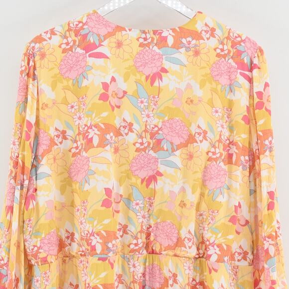 TORRID Dress Size 2X Peach Floral Print Gauze Hi-Lo VNeck Shirred Embroidery - Picture 11 of 15